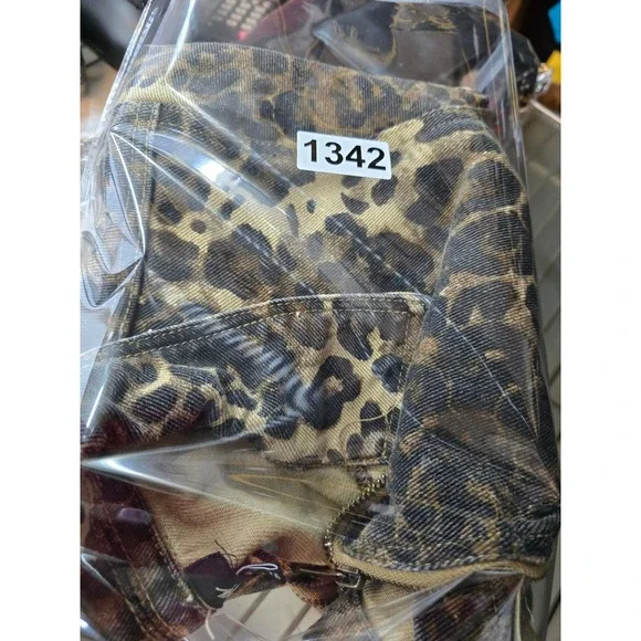 Nasty Gal Leopard Print Denim Romper Zip Up Utility Playsuit Brown Tan US 8 - Picture 6 of 6